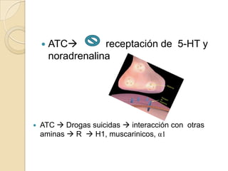    ATC        receptación de 5-HT y
        noradrenalina




   ATC  Drogas suicidas  interacción con otras
    aminas  R  H1, muscarinicos, α1
 