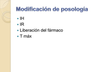  IH
 IR
 Liberación del fármaco
 T máx
 