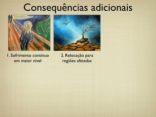 Consequências adicionais
2. Relocação para
regiões afetadas
1. Sofrimento contínuo
em maior nível
 