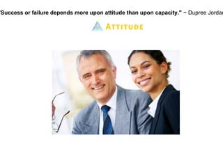 "Success or failure depends more upon attitude than upon capacity." ~ Dupree Jordan
 