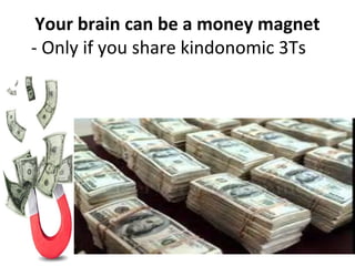 Your brain can be a money magnet
- Only if you share kindonomic 3Ts
 