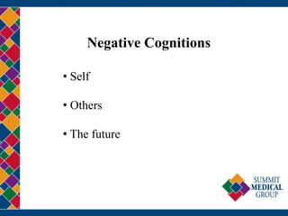 Negative Cognitions
• Self
• Others
• The future
 