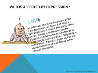 WHO IS AFFECTED BY DEPRESSION?




                            http://altered-states.net/barry/newsletter155/index.htm
 