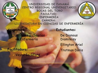 UNIVERSIDAD DE PANAMÁ
CENTRO REGIONAL UNIVERSITARIO
BOCAS DEL TORO
FACULTAD:
ENFERMERÍA
CARRERA:
LICENCIATURA EN CIENCIAS ...