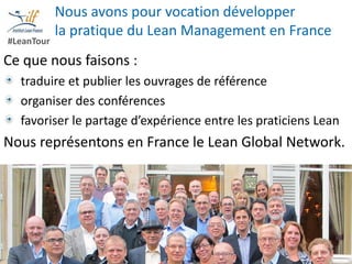 Copyright © Institut Lean France 2013
Copyright © Institut Lean France 2015
#LeanTour
Nous avons pour vocation développer
...