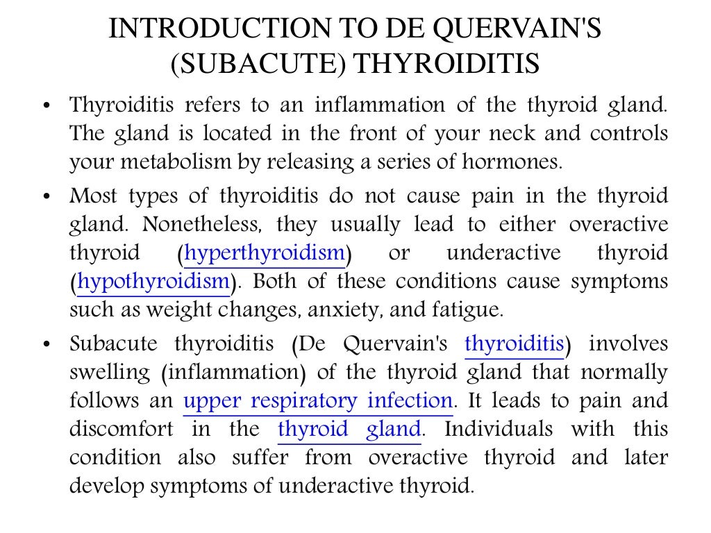 De Quervain's (subacute) thyroiditis Symptoms, causes, diagnosis and…