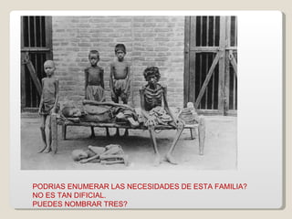 PODRIAS ENUMERAR LAS NECESIDADES DE ESTA FAMILIA? NO ES TAN DIFICIAL.  PUEDES NOMBRAR TRES? 