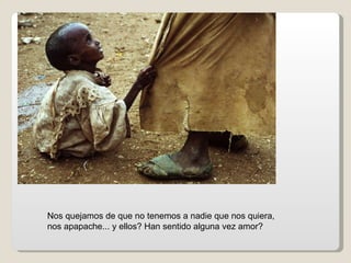 Nos quejamos de que no tenemos a nadie que nos quiera, nos apapache... y ellos? Han sentido alguna vez amor? 