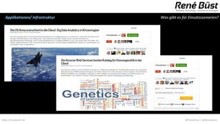 Applikationen/ Infrastruktur   Was gibt es für Einsatzszenarien?




http://renebuest.de                           @CloudUser | @ReneBuest
 