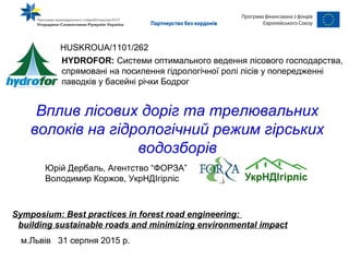 Вплив лісових доріг та трелювальних
волоків на гідрологічний режим гірських
водозборів
HUSKROUA/1101/262
HYDROFOR: Системи...