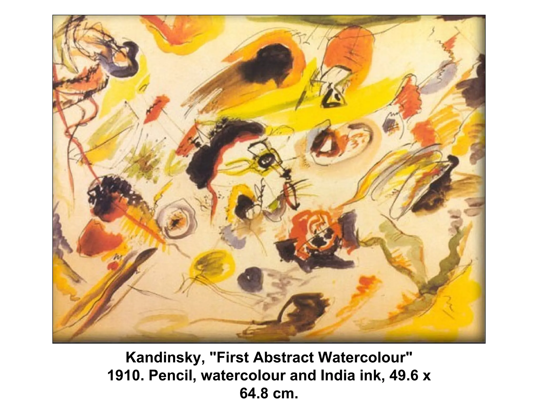 Kandinsky, "First Abstract Watercolour" 1910. Pencil, watercolour and India ink, 49.6 x 64.8 cm. 