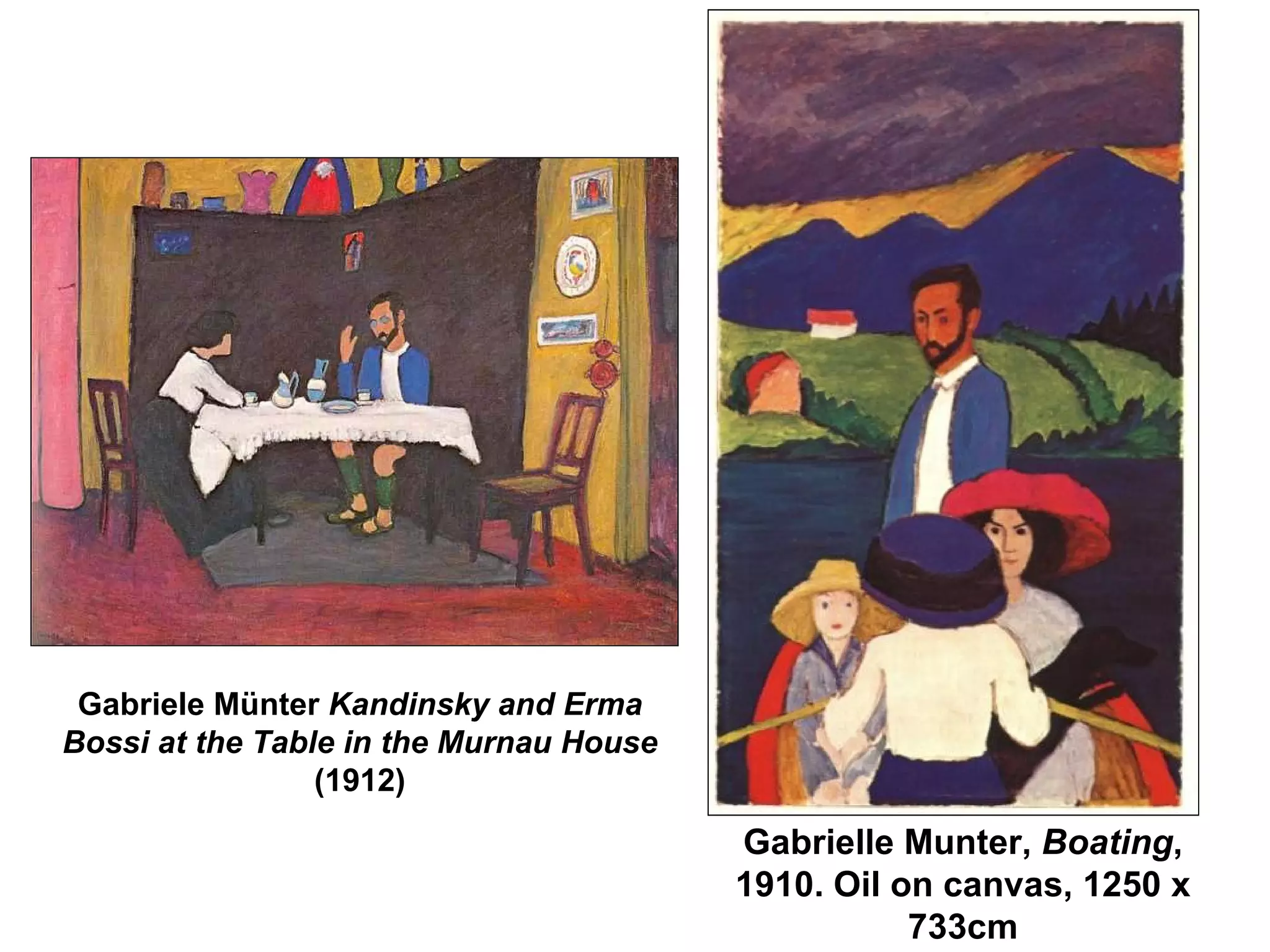 Gabrielle Munter,  Boating , 1910. Oil on canvas, 1250 x 733cm Gabriele M ü nter   Kandinsky and Erma Bossi at the Table in the Murnau House  (1912) 