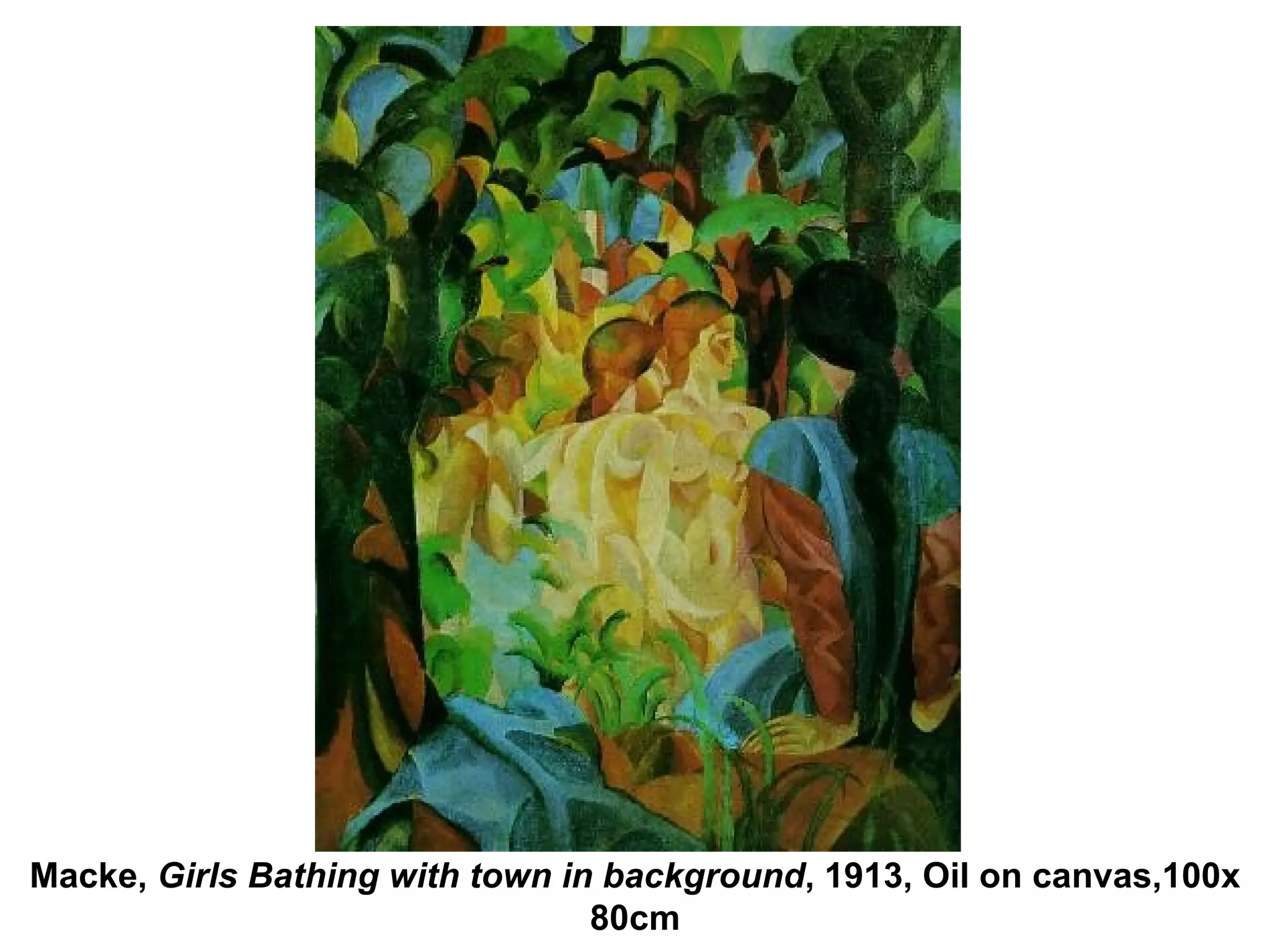 Macke,  Girls Bathing with town in background , 1913, Oil on canvas,100x 80cm 