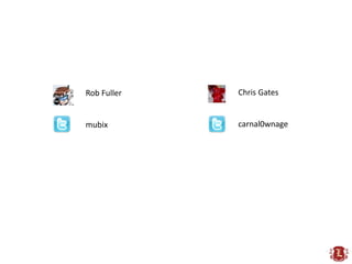 Rob Fuller   Chris Gates


mubix        carnal0wnage
 