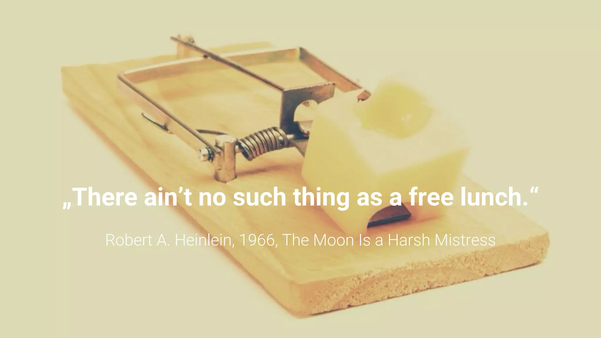 „There ain’t no such thing as a free lunch.“
Robert A. Heinlein, 1966, The Moon Is a Harsh Mistress
 