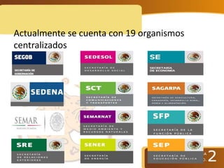 Actualmente se cuenta con 19 organismos
centralizados
 