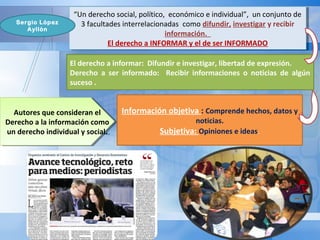 Autores que consideran el
Derecho a la información como
un derecho individual y social.
Autores que consideran el
Derecho ...