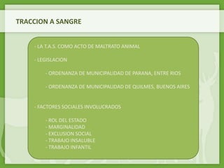 TRACCION A SANGRE
- LA T.A.S. COMO ACTO DE MALTRATO ANIMAL
- LEGISLACION
- ORDENANZA DE MUNICIPALIDAD DE PARANA, ENTRE RIO...