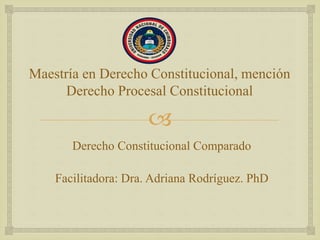 
Maestría en Derecho Constitucional, mención
Derecho Procesal Constitucional
Derecho Constitucional Comparado
Facilitadora: Dra. Adriana Rodríguez. PhD
 