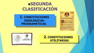 1. CONSTITUCIONES
IDEOLÓGICAS-
PROGRAMÁTICAS.
2. CONSTITUCIONES
UTILITARIAS.
◼SEGUNDA
CLASIFICACIÓN
 