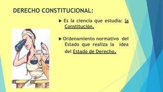  Es la ciencia que estudia: la
Constitución.
 Ordenamiento normativo del
Estado que realiza la idea
del Estado de Derecho.
45
DERECHO CONSTITUCIONAL:
 