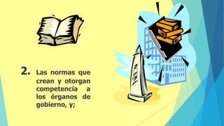 2. Las normas que
crean y otorgan
competencia a
los órganos de
gobierno, y;
 