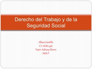 Albani Gordillo
C.I: 18.861.396
Tutor: Adriany Rivero
SAIA F
Derecho del Trabajo y de la
Seguridad Social
 