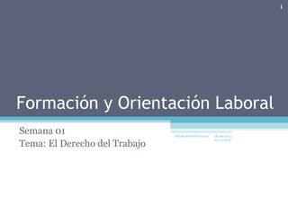 Formación y Orientación Laboral
Semana 01
Tema: El Derecho del Trabajo
28/09/2015 -
02/10/2015
1
Elizabeth Rueda Garcia
 