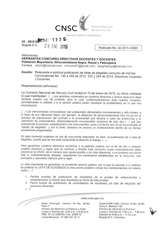 Respuesta a derecho de petición interpuesto a la CNSC 