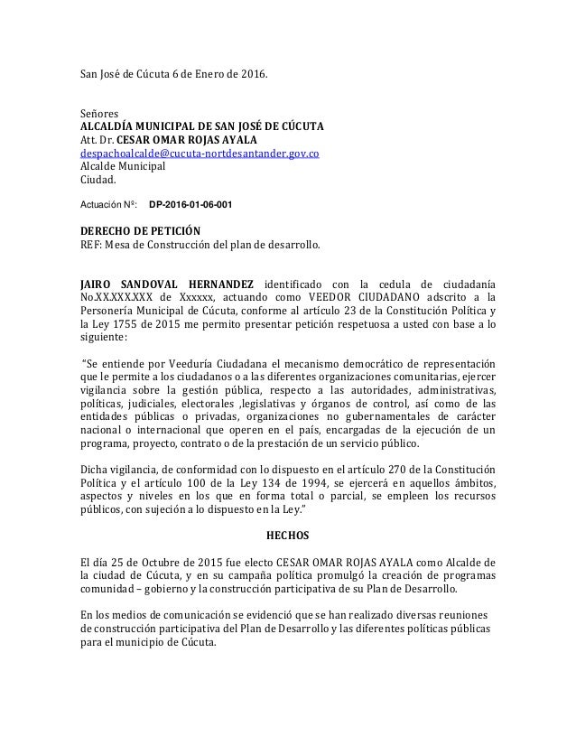 Derecho de Petición - Consejo Territorial de Planeación de 