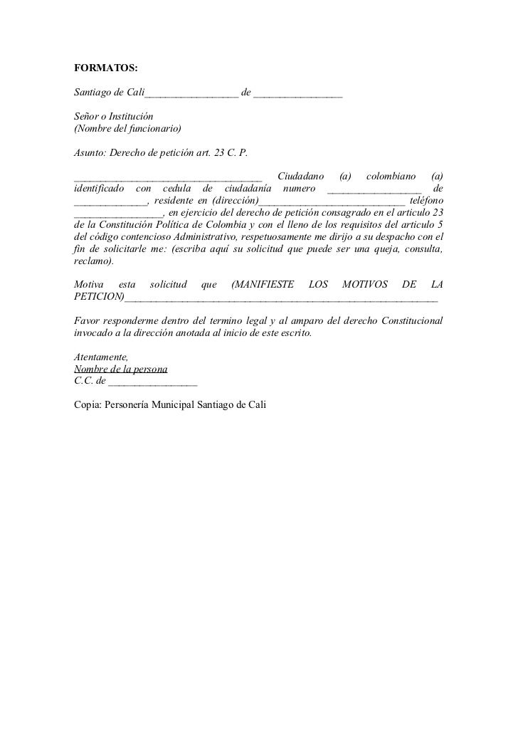 Derecho De Peticion Formato