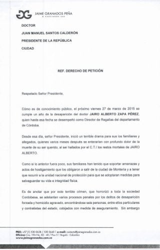 Piden al presidente Santos intervenir en proceso por la muerte del exdirector de regalías de Córdoba
