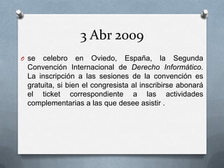 18 Oct 2001El II Congreso Mundial de Derecho Informático, se celebra como continuación del I Congreso Mundial de Derecho Informático www.congresoinformatica.com que tuvo lugar en Quito (Ecuador), del 15 al 18 de octubre de 2001, bajo el Alto Patronazgo del Estado Ecuatoriano, representado en la persona del Ing. Pedro Pinto, Vicepresidente de la República, quien presidió el Acto de Apertura.