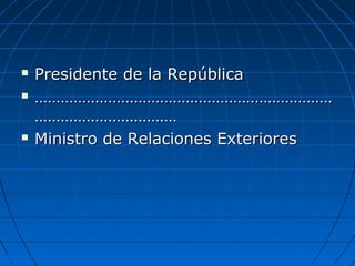  Presidente de la RepúblicaPresidente de la República
 …………………………………………………………………………………………………………………………
…………………………………………………………
 Ministro de Relaciones ExterioresMinistro de Relaciones Exteriores
 