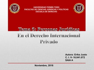 UNIVERSIDAD FERMÍN TORO
FACULTAD DE CIENCIAS JURIDICAS Y POLITICAS
ESCUELA DE DERECHO
Autora: Erika Justo
C. I. V- 16.041.072
SAIA A
Noviembre, 2018
 