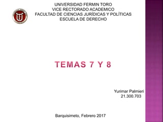 UNIVERSIDAD FERMIN TORO
VICE RECTORADO ACADEMICO
FACULTAD DE CIENCIAS JURÍDICAS Y POLÍTICAS
ESCUELA DE DERECHO
Yurimar Palmieri
21.300.703
Barquisimeto, Febrero 2017
 