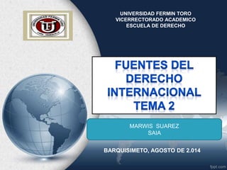 UNIVERSIDAD FERMIN TORO
VICERRECTORADO ACADEMICO
ESCUELA DE DERECHO
BARQUISIMETO, AGOSTO DE 2.014
MARWIS SUAREZ
SAIA
 
