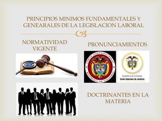 
NORMATIVIDAD
VIGENTE
PRINCIPIOS MINIMOS FUNDAMENTALES Y
GENEARALES DE LA LEGISLACION LABORAL
PRONUNCIAMIENTOS
DOCTRINANTES EN LA
MATERIA
 