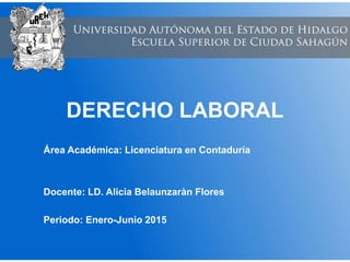 DERECHO LABORAL
Área Académica: Licenciatura en Contaduría
Docente: LD. Alicia Belaunzaràn Flores
Periodo: Enero-Junio 2015
 