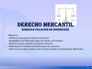 Derecho MercantilRossana Palacios de Boedecker Objetivos: ,[object Object]