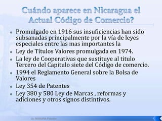 Lic. ROSSANA PalaciosFUENTES DEL DERECHO MERCANTILFuente: La palabra fuente nos da la idea de donde emana o brota algo. Para el Derecho Mercantil es el conjunto de medios materiales e inmateriales