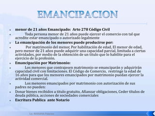 Lic. ROSSANA PalaciosHabitualidadEs el ejercicio cotidiano y permanente del comercio  en forma tal que llegue a constituirse un medio de vida de quien lo realiza organizadamente  y permanentemente.Arto. 20.CC Para los efectos del artículo anterior, se reputan comerciantes, todos los que tienen abiertos almacenes, tiendas, bazares, boticas, pulperías, hoteles o fondas, cafés, cantinas u otros establecimientos semejantes; a las empresas de fábricas o manufacturas; a las empresas editoriales, tipográficas o de librería; a las empresas de transporte, fluvial o marítimo; a las empresas de depósitos de mercaderías, provisiones o suministros y seguros de toda clase; los bancos, casas de préstamo y agencias de negocio y de comisiones; y en general, a todos los que habitualmente ejecuten operaciones regidas por este Código