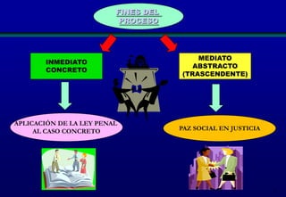FINES DEL
PROCESO

INMEDIATO
CONCRETO

APLICACIÓN DE LA LEY PENAL
AL CASO CONCRETO

MEDIATO
ABSTRACTO
(TRASCENDENTE)

PAZ SOCIAL EN JUSTICIA

5

 