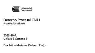 Derecho Procesal Civil I
Proceso Sumarísimo
2023-10-A
Unidad 3 Semana 5
Dra. Nilda Mariuska Pacheco Pinto
 