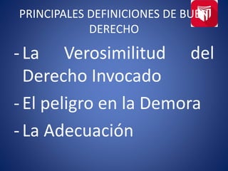 -La Verosimilitud del
Derecho Invocado
-El peligro en la Demora
-La Adecuación
PRINCIPALES DEFINICIONES DE BUEN
DERECHO
 