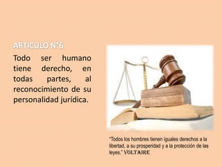 Todo ser humano
tiene derecho, en
todas
partes,
al
reconocimiento de su
personalidad jurídica.

“Todos los hombres tienen iguales derechos a la
libertad, a su prosperidad y a la protección de las
leyes.” Voltaire

 