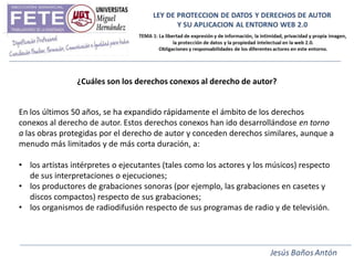 ¿Cuáles son los derechos conexos al derecho de autor?


En los últimos 50 años, se ha expandido rápidamente el ámbito de los derechos
conexos al derecho de autor. Estos derechos conexos han ido desarrollándose en torno
a las obras protegidas por el derecho de autor y conceden derechos similares, aunque a
menudo más limitados y de más corta duración, a:

• los artistas intérpretes o ejecutantes (tales como los actores y los músicos) respecto
  de sus interpretaciones o ejecuciones;
• los productores de grabaciones sonoras (por ejemplo, las grabaciones en casetes y
  discos compactos) respecto de sus grabaciones;
• los organismos de radiodifusión respecto de sus programas de radio y de televisión.
 