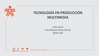 TECNOLOGÍA EN PRODUCCIÓN
MULTIMEDIA
Instructora
Lina Mariem Pérez Henao
SENA CAB
 