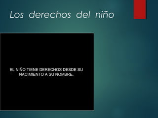 Los derechos del niño

EL NIÑO TIENE DERECHOS DESDE SU
NACIMIENTO A SU NOMBRE.

 