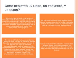 Cómo registro un libro, un proyecto, y un guión?